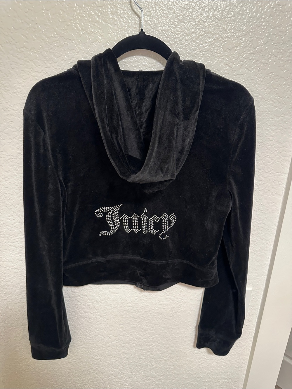 Juicy Couture Classic Bling Track Velour Zip Up Hoodie Black Rhinestone Juicy M